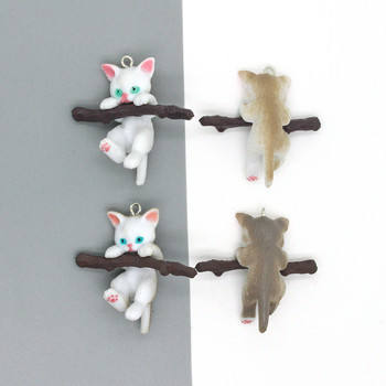 2 τμχ Kawaii Biting Tree Branch Cat Resin Charms For Keychains Κολιέ Κρεμαστό αξεσουάρ DIY 3D Crafts Ζωικά κοσμήματα