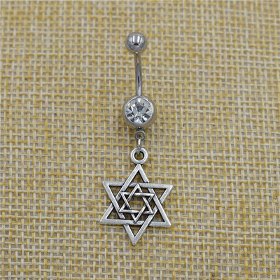 Nou stil punk Pentacle Pandantiv Pentagramă Zircon Dangle Inele pentru buric Body Barbell Bar Piercing pentru buric Bijuterii supranaturale