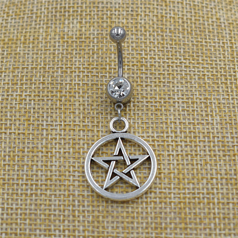 Nou stil punk Pentacle Pandantiv Pentagramă Zircon Dangle Inele pentru buric Body Barbell Bar Piercing pentru buric Bijuterii supranaturale