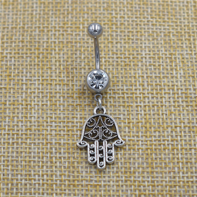 Nou stil punk Pentacle Pandantiv Pentagramă Zircon Dangle Inele pentru buric Body Barbell Bar Piercing pentru buric Bijuterii supranaturale