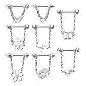 2 buc Piercing pentru mamelon cu flori Barbell Bar inel pentru mamelon din oțel inoxidabil Husă sexy pentru scut de sân pentru femei, bijuterii cu lanț suspendate 14G