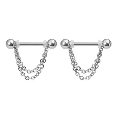 2 buc Piercing pentru mamelon cu flori Barbell Bar inel pentru mamelon din oțel inoxidabil Husă sexy pentru scut de sân pentru femei, bijuterii cu lanț suspendate 14G