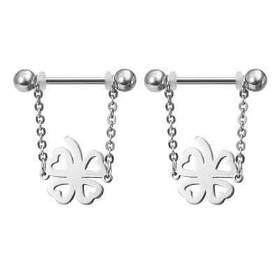 2 buc Piercing pentru mamelon cu flori Barbell Bar inel pentru mamelon din oțel inoxidabil Husă sexy pentru scut de sân pentru femei, bijuterii cu lanț suspendate 14G