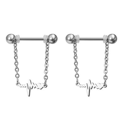 2 buc Piercing pentru mamelon cu flori Barbell Bar inel pentru mamelon din oțel inoxidabil Husă sexy pentru scut de sân pentru femei, bijuterii cu lanț suspendate 14G