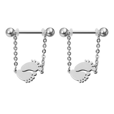 2 buc Piercing pentru mamelon cu flori Barbell Bar inel pentru mamelon din oțel inoxidabil Husă sexy pentru scut de sân pentru femei, bijuterii cu lanț suspendate 14G