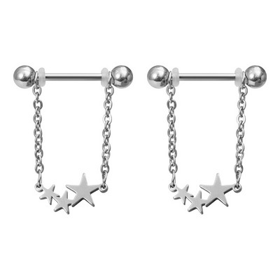 2 buc Piercing pentru mamelon cu flori Barbell Bar inel pentru mamelon din oțel inoxidabil Husă sexy pentru scut de sân pentru femei, bijuterii cu lanț suspendate 14G