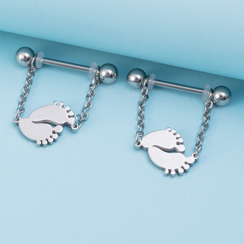 2 buc Piercing pentru mamelon cu flori Barbell Bar inel pentru mamelon din oțel inoxidabil Husă sexy pentru scut de sân pentru femei, bijuterii cu lanț suspendate 14G