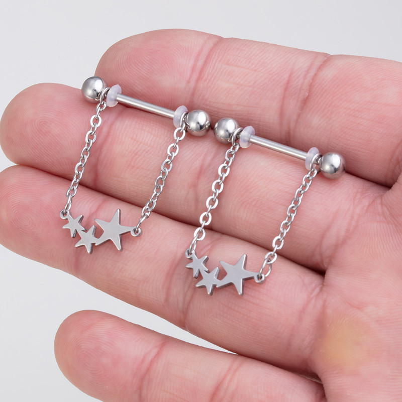 2 buc Piercing pentru mamelon cu flori Barbell Bar inel pentru mamelon din oțel inoxidabil Husă sexy pentru scut de sân pentru femei, bijuterii cu lanț suspendate 14G