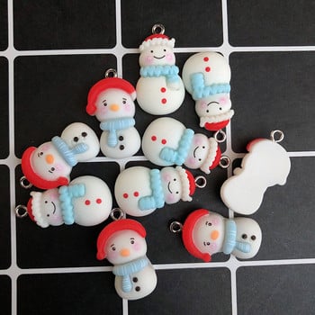 Mix 10 τμχ/συσκευασία Kawaii Christmas Snowman Resin Charms Lovely Flatback Κρεμαστό καρτούν για Σκουλαρίκια Βραχιόλι DIY Κατασκευή κοσμημάτων