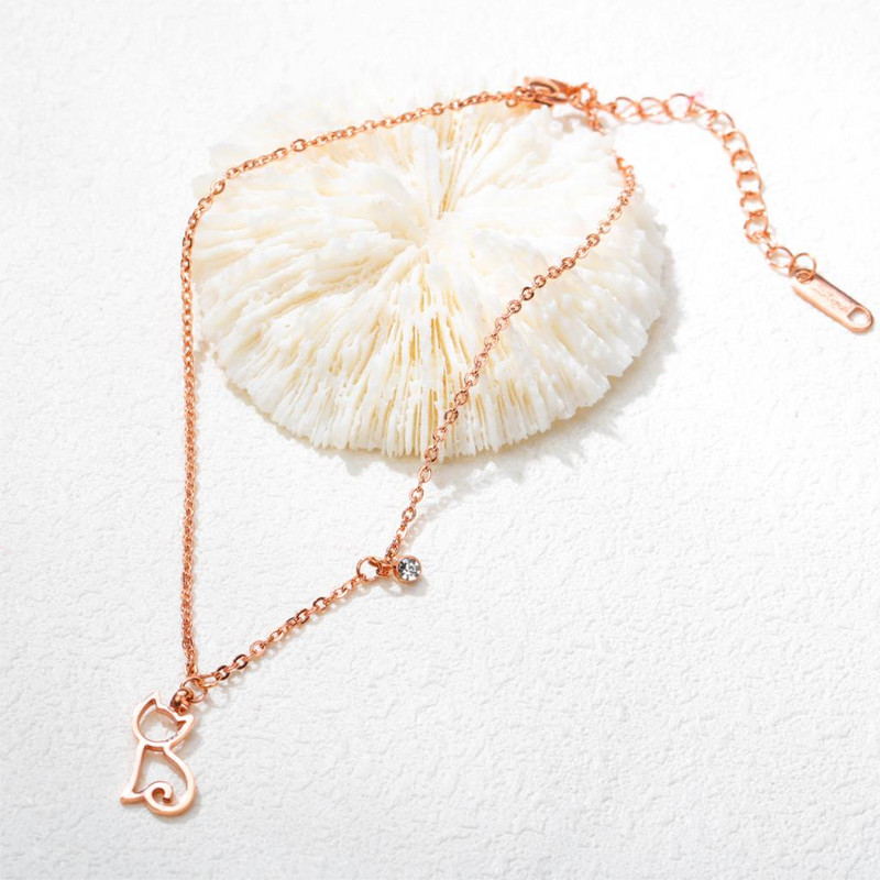 JeeMango, simplu, drăguț, pisică, gleznă, brățară, picior, bijuterii, pentru femei, oțel inoxidabil, cristal CZ, lanț, gleznă JA19031