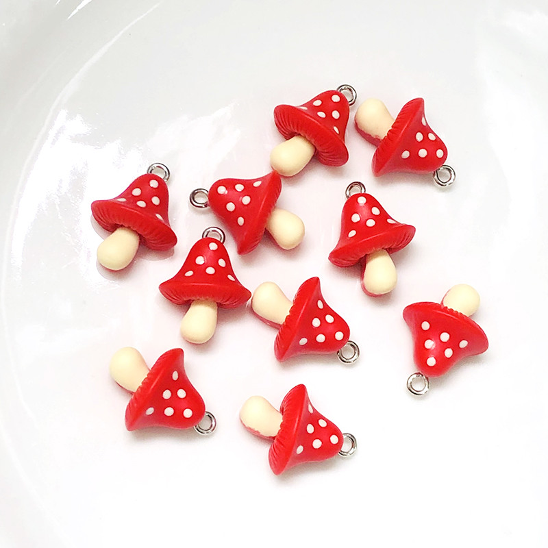 10 buc. Brelocuri cu ciuperci cu spate plat din rasina Kawaii, pandantiv drăguț cu alimente mici, pentru cercei, brățări, bijuterii DIY, descoperiri