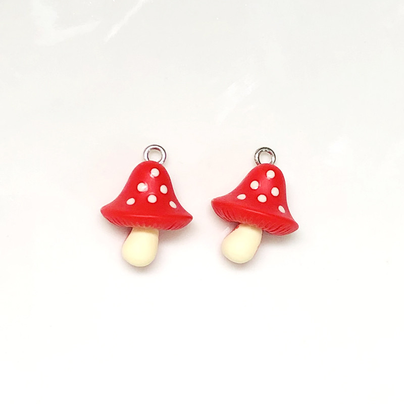 10 buc. Brelocuri cu ciuperci cu spate plat din rasina Kawaii, pandantiv drăguț cu alimente mici, pentru cercei, brățări, bijuterii DIY, descoperiri