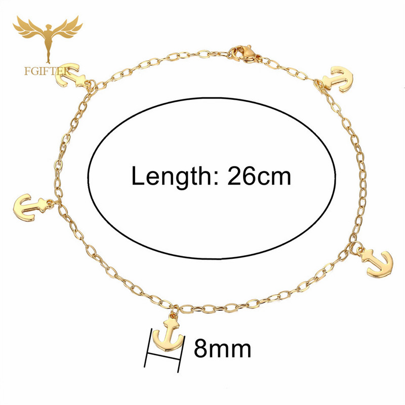 Ocazional gleznă cu ancora Brățări din oțel inoxidabil pentru femei, lanț de zale de 26 cm cu brelocuri, bijuterii pentru picior de gleznă reglabile, accesoriu de vară