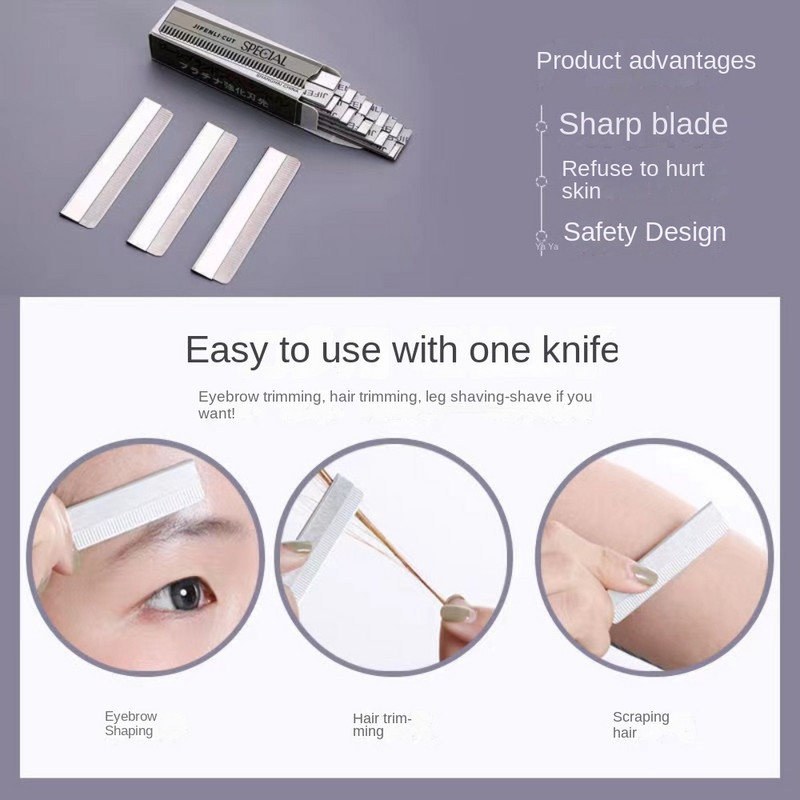 100 tk/partii Professionaalne juuste lõikamise žileti kulmude lõikamisnuga roostevabast terasest multifunktsionaalne teravate sulgedega meigitööriist