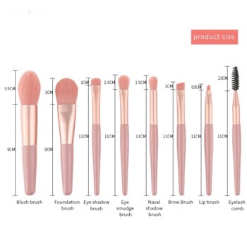 8Pcs Mini Travel Women Makeup Brushes Set Преносима мека четка за коректор Beauty Foundation Инструмент за сенки за очи Четка за мигли с чанта