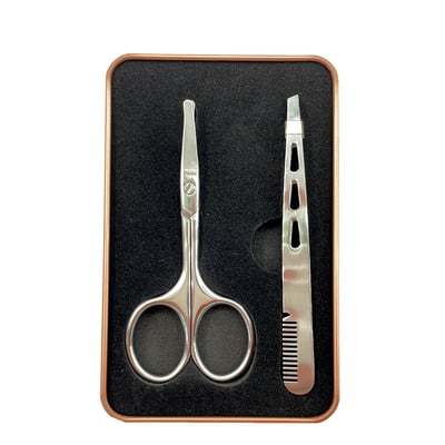 Qmake Instrumente pentru sprâncene din oțel inoxidabil, rotunjite, profesionale, foarfece pentru păr, manichiură, pensete pentru tăierea feței, kit pentru mustață