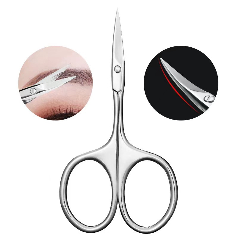 Qmake Instrumente pentru sprâncene din oțel inoxidabil, rotunjite, profesionale, foarfece pentru păr, manichiură, pensete pentru tăierea feței, kit pentru mustață