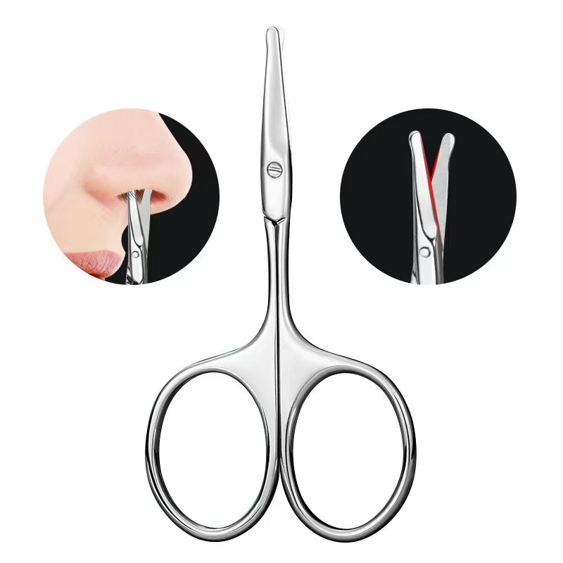 Qmake Instrumente pentru sprâncene din oțel inoxidabil, rotunjite, profesionale, foarfece pentru păr, manichiură, pensete pentru tăierea feței, kit pentru mustață