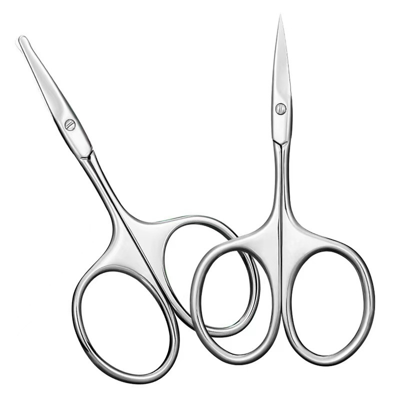 Qmake Instrumente pentru sprâncene din oțel inoxidabil, rotunjite, profesionale, foarfece pentru păr, manichiură, pensete pentru tăierea feței, kit pentru mustață