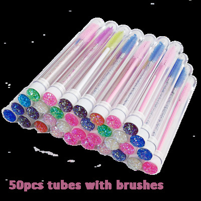 50 buc Perie reutilizabilă pentru gene Tub Baghete pentru gene de unică folosință Perie pentru sprâncene Înlocuibilă, rezistentă la praf, fund de diamant spart strălucitor