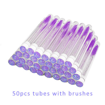 50 buc Perie reutilizabilă pentru gene Tub Baghete pentru gene de unică folosință Perie pentru sprâncene Înlocuibilă, rezistentă la praf, fund de diamant spart strălucitor