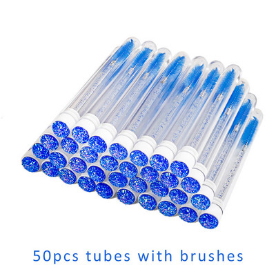 50 buc Perie reutilizabilă pentru gene Tub Baghete pentru gene de unică folosință Perie pentru sprâncene Înlocuibilă, rezistentă la praf, fund de diamant spart strălucitor
