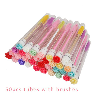 50 buc Perie reutilizabilă pentru gene Tub Baghete pentru gene de unică folosință Perie pentru sprâncene Înlocuibilă, rezistentă la praf, fund de diamant spart strălucitor