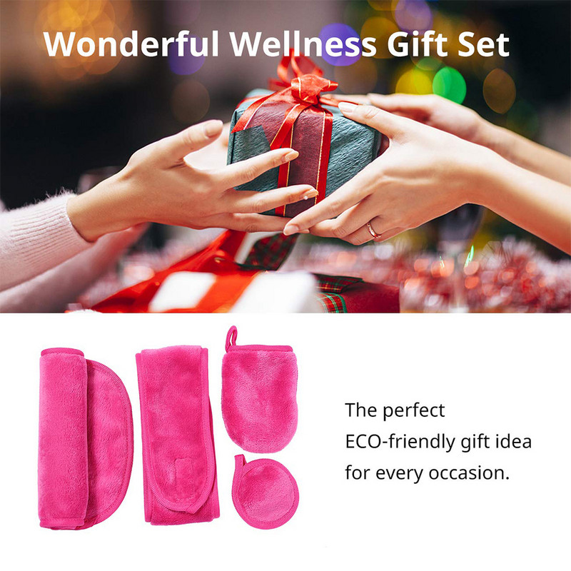4 bucăți/set Set de cârpe demachiante reutilizabile Prosop pentru curățarea feței Servețele lavabile din microfibră Tampă de curățare a feței Mănuși Bandă pentru față