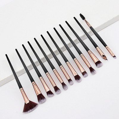 LANJINGLIN 12 buc Pensule de machiaj Set de instrumente Pudră cosmetică Fard de ochi Fond de ten Blush Blending Beauty Make Up Brush Maquiagem
