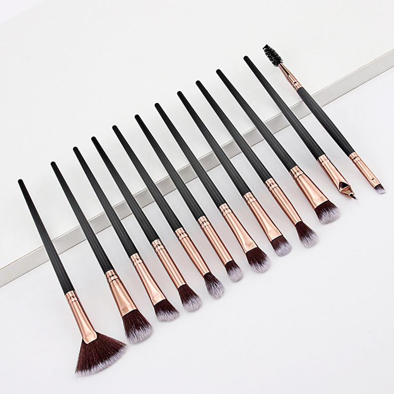LANJINGLIN 12 buc Pensule de machiaj Set de instrumente Pudră cosmetică Fard de ochi Fond de ten Blush Blending Beauty Make Up Brush Maquiagem