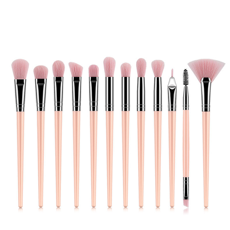 LANJINGLIN 12 buc Pensule de machiaj Set de instrumente Pudră cosmetică Fard de ochi Fond de ten Blush Blending Beauty Make Up Brush Maquiagem
