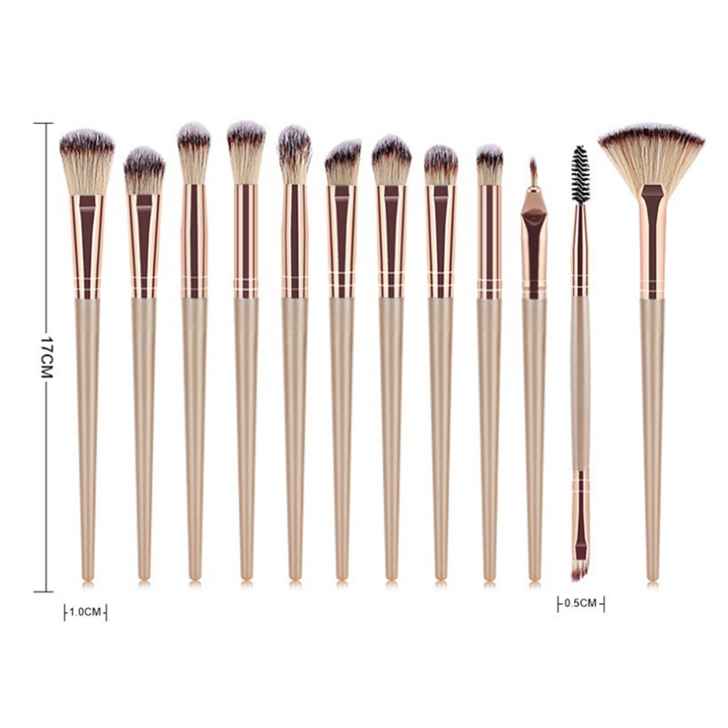 LANJINGLIN 12 buc Pensule de machiaj Set de instrumente Pudră cosmetică Fard de ochi Fond de ten Blush Blending Beauty Make Up Brush Maquiagem