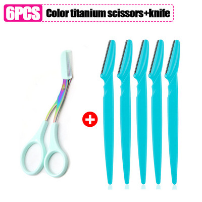 Antakių skutimosi peilis Antakių žirklės su šukomis nerūdijančio plieno plastikinis skustuvas veido plaukų šalinimo skustuvo skustuvo makiažo įrankis