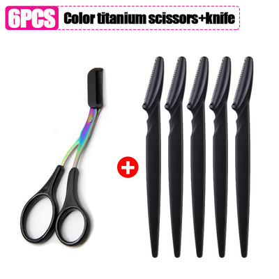 Antakių skutimosi peilis Antakių žirklės su šukomis nerūdijančio plieno plastikinis skustuvas veido plaukų šalinimo skustuvo skustuvo makiažo įrankis