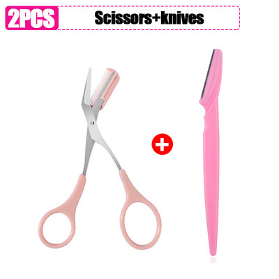 Antakių skutimosi peilis Antakių žirklės su šukomis nerūdijančio plieno plastikinis skustuvas veido plaukų šalinimo skustuvo skustuvo makiažo įrankis