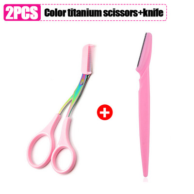 Antakių skutimosi peilis Antakių žirklės su šukomis nerūdijančio plieno plastikinis skustuvas veido plaukų šalinimo skustuvo skustuvo makiažo įrankis