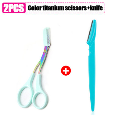 Antakių skutimosi peilis Antakių žirklės su šukomis nerūdijančio plieno plastikinis skustuvas veido plaukų šalinimo skustuvo skustuvo makiažo įrankis