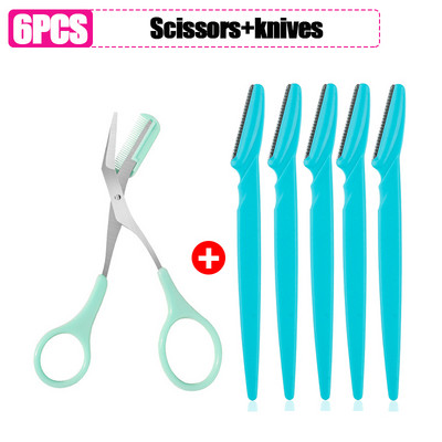 Antakių skutimosi peilis Antakių žirklės su šukomis nerūdijančio plieno plastikinis skustuvas veido plaukų šalinimo skustuvo skustuvo makiažo įrankis