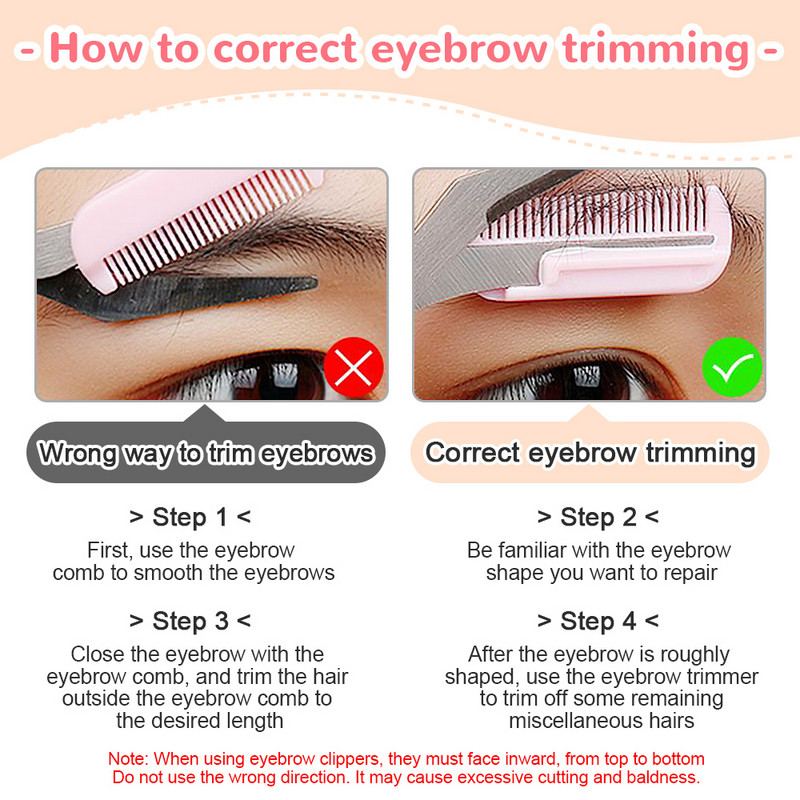 Нож за бръснене на вежди Ножица за вежди с гребен Пластмасов бръснач от неръждаема стомана Бръснач за епилация на лицето Бръснач Инструмент за грим