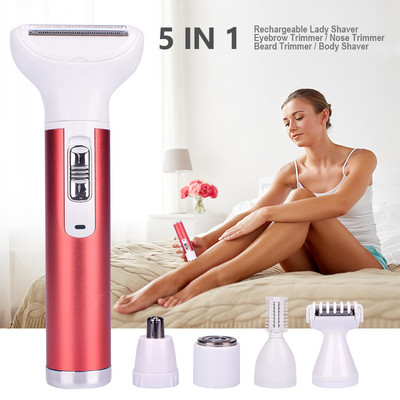 Epilator electric 5 în 1 pentru femei, bikini, sprâncene, nas, tuns doamnă, pentru îndepărtarea părului facial, pe corp, fără durere, aparat de ras pentru femeie.
