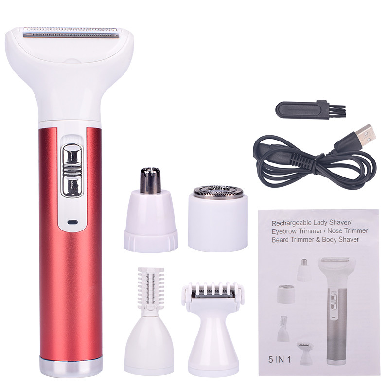 Epilator electric 5 în 1 pentru femei, bikini, sprâncene, nas, tuns doamnă, pentru îndepărtarea părului facial, pe corp, fără durere, aparat de ras pentru femeie.