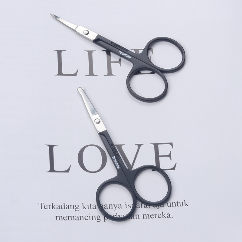 Brainbow 1vnt nerūdijančio plieno makiažo žirklinė antakių blakstienos nosies plaukų kirpimo žirklaitė aštri lenkta apvali maža antakių žirklė