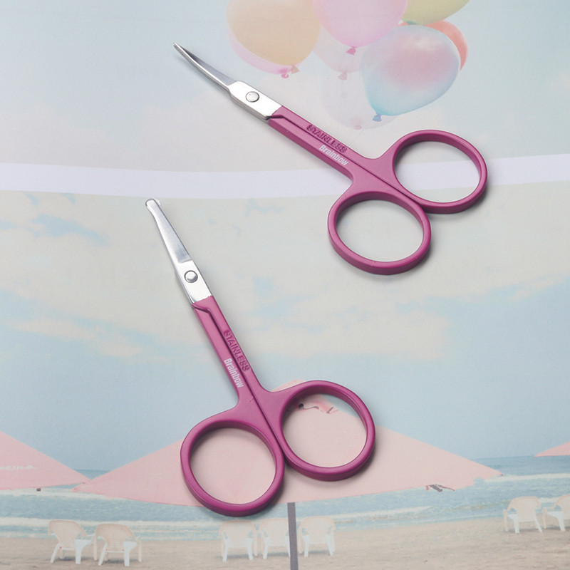 Brainbow 1vnt nerūdijančio plieno makiažo žirklinė antakių blakstienos nosies plaukų kirpimo žirklaitė aštri lenkta apvali maža antakių žirklė