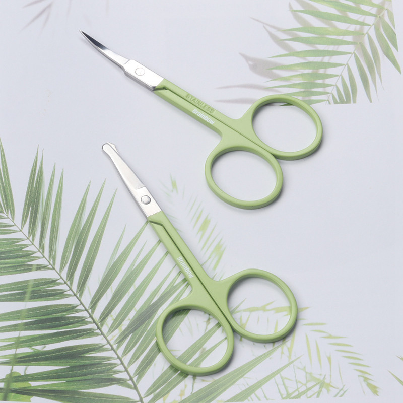 Brainbow 1vnt nerūdijančio plieno makiažo žirklinė antakių blakstienos nosies plaukų kirpimo žirklaitė aštri lenkta apvali maža antakių žirklė