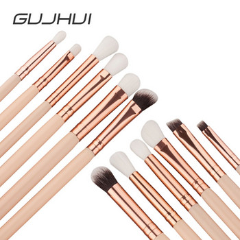 GUJHUI 12Pcs Professional Eyes Makeup Brushes Set Wood Handle Eyeshadow Eyebrow Eyeliner Blending Powder Smudge Brush #257601