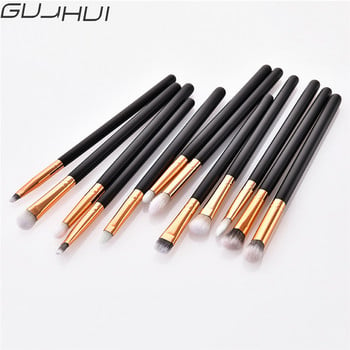 GUJHUI 12Pcs Professional Eyes Makeup Brushes Set Wood Handle Eyeshadow Eyebrow Eyeliner Blending Powder Smudge Brush #257601