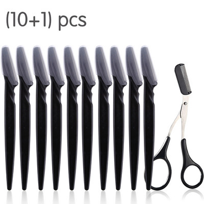 Set trimera za obrve od 11 komada Žensko sredstvo za uklanjanje dlačica s lica Škare za obrve Češalj Sigurna oštrica Strugač Brijač Profesionalni kozmetički alat za šminkanje