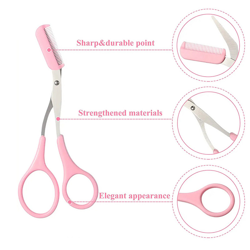 1 бр. Ножица за подстригване на вежди с гребен Ножица за коса за вежди от неръждаема стомана Резачка за подстригване на мигли също