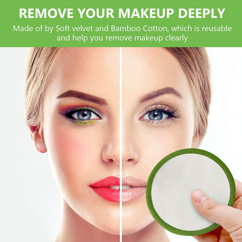 20 DB Újrafelhasználható sminklemosó párna mosótáskával Újrafelhasználható vattakorong Természetes Konjac arcápoló szivacs minden bőrtípusra Mosható