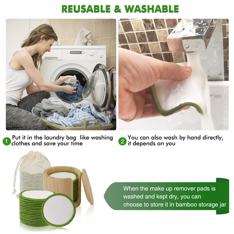 20 DB Újrafelhasználható sminklemosó párna mosótáskával Újrafelhasználható vattakorong Természetes Konjac arcápoló szivacs minden bőrtípusra Mosható